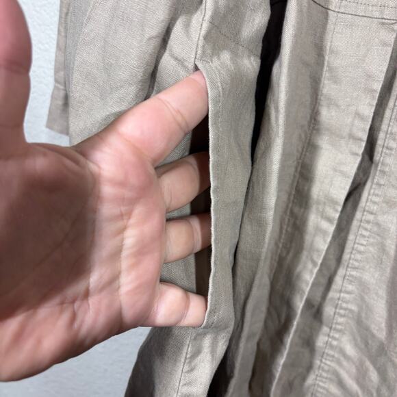 J Jill Womens Petite Large Linen Open Long Line Cardigan Tan Sandbar Half Sleeve - Picture 7 of 11